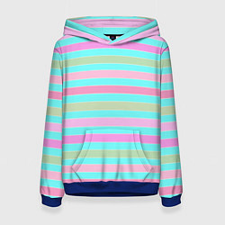Толстовка-худи женская Pink turquoise stripes horizontal Полосатый узор, цвет: 3D-синий