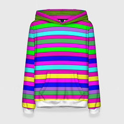 Толстовка-худи женская Multicolored neon bright stripes, цвет: 3D-белый