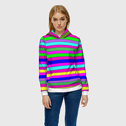 Толстовка-худи женская Multicolored neon bright stripes, цвет: 3D-белый — фото 2