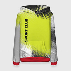 Толстовка-худи женская Sports club gray green pattern, цвет: 3D-красный