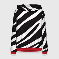Толстовка-худи женская Анималистичный рисунок зебра, цвет: 3D-красный
