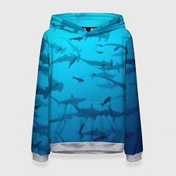 Толстовка-худи женская Акулы - океан, цвет: 3D-меланж