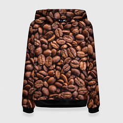 Толстовка-худи женская Зерна жареного кофе, цвет: 3D-черный