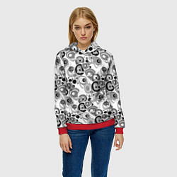 Толстовка-худи женская Black and white sport pattern, цвет: 3D-красный — фото 2