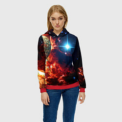 Толстовка-худи женская Яркая звезда в космическом пространстве, цвет: 3D-красный — фото 2