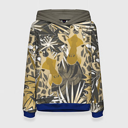 Толстовка-худи женская Жирафы в тропиках, цвет: 3D-синий