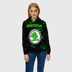 Толстовка-худи женская SKODA - ЗЕЛЕНЫЕ БРЫЗГИ, цвет: 3D-черный — фото 2