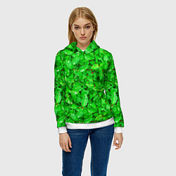Толстовка-худи женская Зелёные листья - текстура, цвет: 3D-белый — фото 2