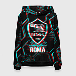 Женская толстовка Roma FC в стиле Glitch на темном фоне
