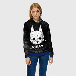 Толстовка-худи женская Stray с потертостями на темном фоне, цвет: 3D-синий — фото 2