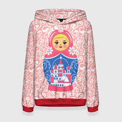 Толстовка-худи женская Матрешка в узорах, цвет: 3D-красный