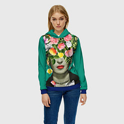 Толстовка-худи женская Фрида Кало - Арт Портрет, цвет: 3D-синий — фото 2