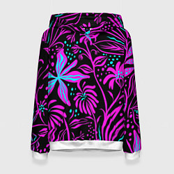 Толстовка-худи женская Purple flowers pattern, цвет: 3D-белый