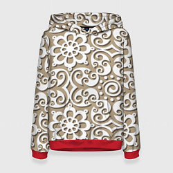 Толстовка-худи женская Цветочный кружевной орнамент, цвет: 3D-красный