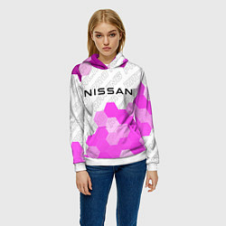 Толстовка-худи женская Nissan pro racing: символ сверху, цвет: 3D-белый — фото 2