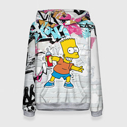 Толстовка-худи женская Барт Симпсон на фоне стены с граффити, цвет: 3D-меланж