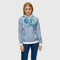 Толстовка-худи женская Драгоценные блестящие камни на сером фоне, цвет: 3D-белый — фото 2