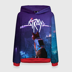 Толстовка-худи женская Stray кот неон, цвет: 3D-красный
