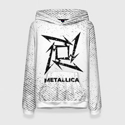 Толстовка-худи женская Metallica с потертостями на светлом фоне, цвет: 3D-белый