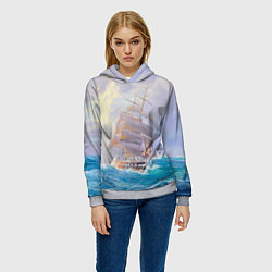 Толстовка-худи женская Фрегат в штормовом океане, цвет: 3D-меланж — фото 2