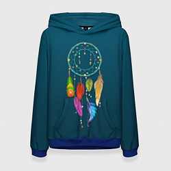 Толстовка-худи женская Ловец снов - индейский амулет, цвет: 3D-синий