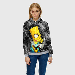 Толстовка-худи женская Барт Симпсон разбил из рогатки стекло, цвет: 3D-меланж — фото 2