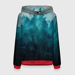 Толстовка-худи женская Темный хвойный лес, цвет: 3D-красный