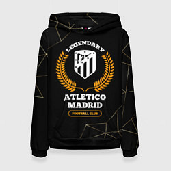 Толстовка-худи женская Лого Atletico Madrid и надпись legendary football, цвет: 3D-черный