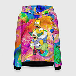 Толстовка-худи женская Гомер Симпсон и клоун Красти едут на детском велос, цвет: 3D-черный