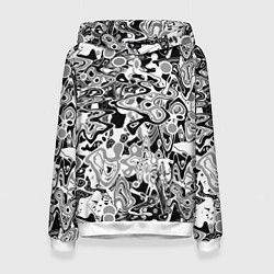Толстовка-худи женская Черно-белый абстрактный паттерн, цвет: 3D-белый