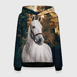 Толстовка-худи женская Белая лошадка, цвет: 3D-черный