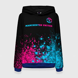 Толстовка-худи женская Manchester United - neon gradient: символ сверху, цвет: 3D-синий