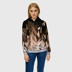 Толстовка-худи женская Abstract mosaic pattern brown and black, цвет: 3D-меланж — фото 2