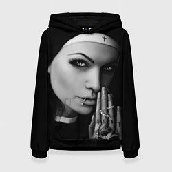 Толстовка-худи женская Готическая монашка с татуировкой Страсть, цвет: 3D-черный