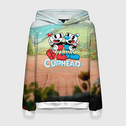 Толстовка-худи женская Cuphead природа, цвет: 3D-белый