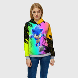 Толстовка-худи женская Sonic neon, цвет: 3D-меланж — фото 2