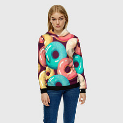 Толстовка-худи женская Пончики и только пончики, цвет: 3D-черный — фото 2