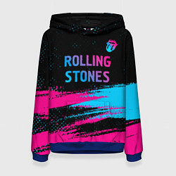 Толстовка-худи женская Rolling Stones - neon gradient: символ сверху, цвет: 3D-синий