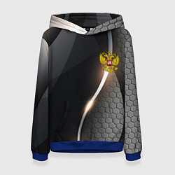 Толстовка-худи женская Герб РФ киберпанк, цвет: 3D-синий