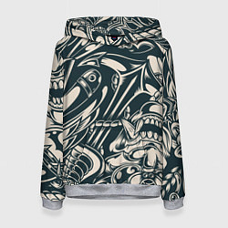 Толстовка-худи женская Японская тату текстура, цвет: 3D-меланж