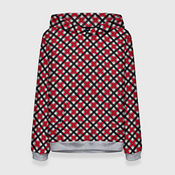 Толстовка-худи женская Красно-черный клетчатый узор шотландка, цвет: 3D-меланж
