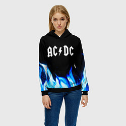 Толстовка-худи женская AC DC blue fire, цвет: 3D-черный — фото 2