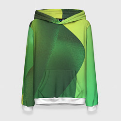 Толстовка-худи женская Зелёные абстрактные волны, цвет: 3D-белый