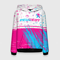 Толстовка-худи женская Peugeot neon gradient style: символ сверху, цвет: 3D-черный