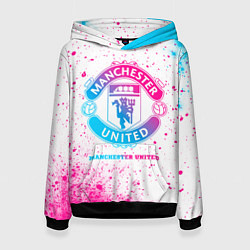 Толстовка-худи женская Manchester United neon gradient style, цвет: 3D-черный