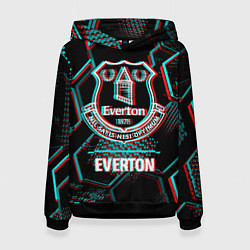 Толстовка-худи женская Everton FC в стиле glitch на темном фоне, цвет: 3D-черный