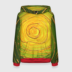Толстовка-худи женская Желто-зеленая текстурная абстракция акрилом, цвет: 3D-красный