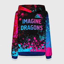 Толстовка-худи женская Imagine Dragons - neon gradient: символ сверху, цвет: 3D-синий