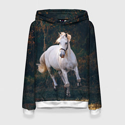 Толстовка-худи женская Скачущая белая лошадь, цвет: 3D-белый