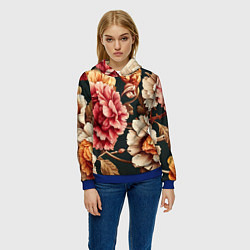 Толстовка-худи женская Цветы в стиле рококо, цвет: 3D-синий — фото 2